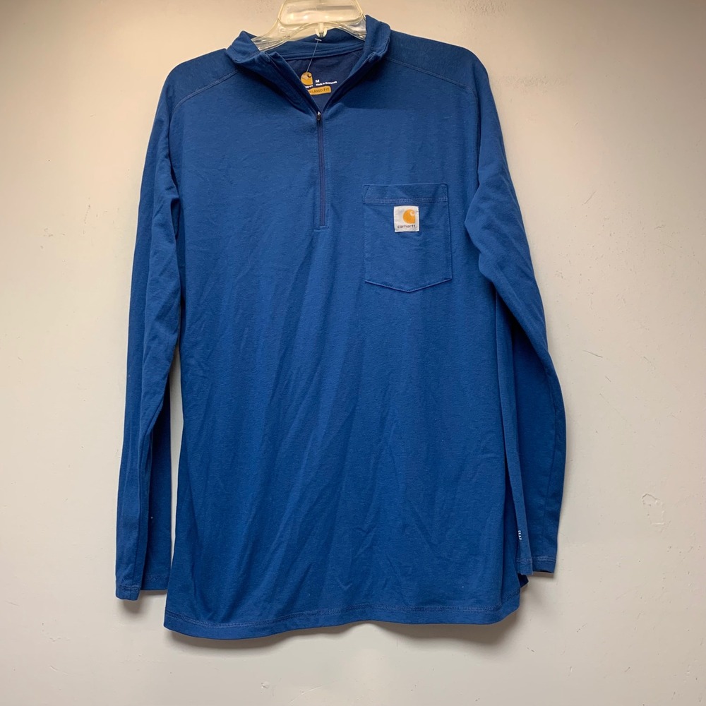Carhartt Quarter Zip Shirt Mens Medium Blue Excellent Relaxed Fit Long Sleeve